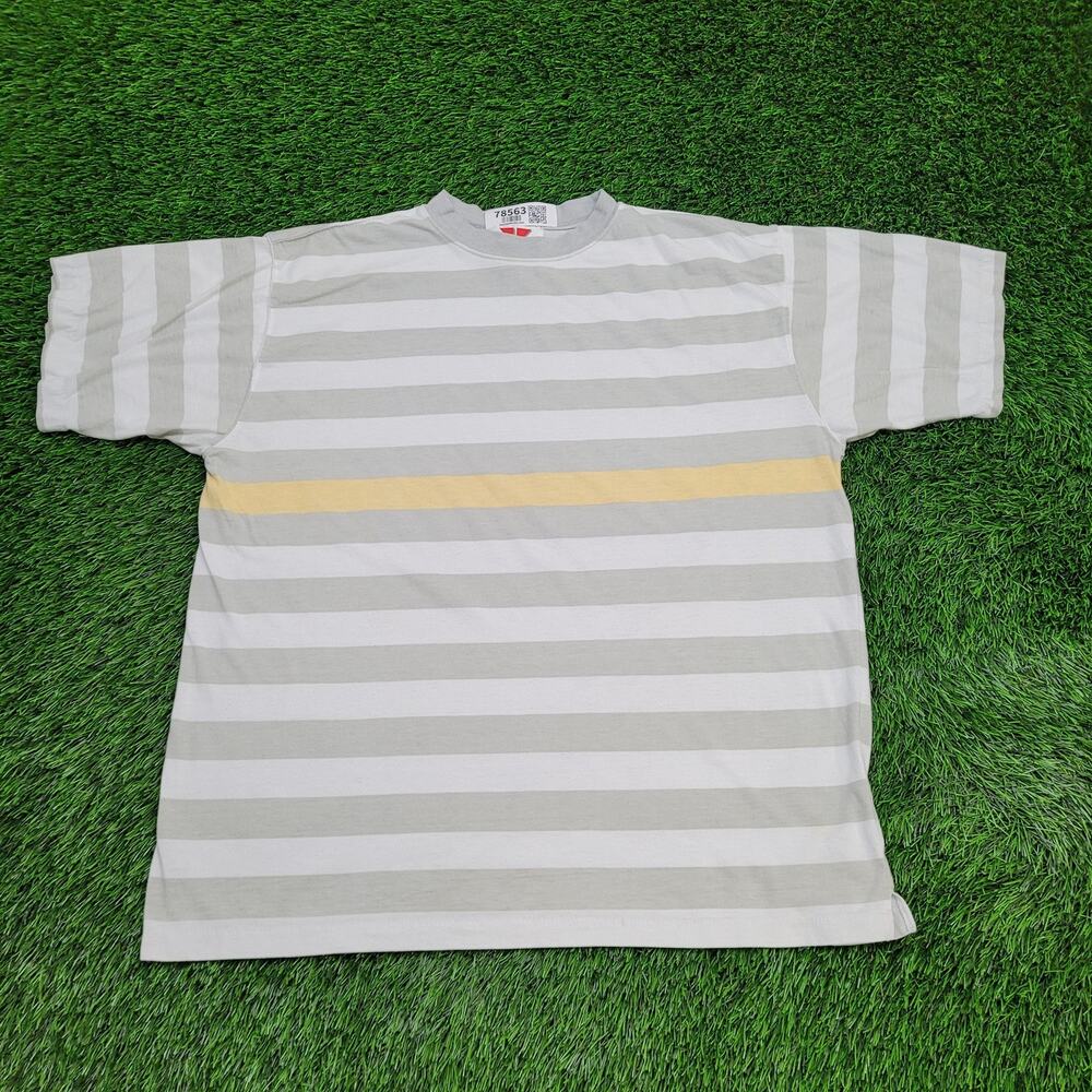 Vintage Winners Horizontal Stripe Shirt Large 24x28 Pastel Gray Yellow White